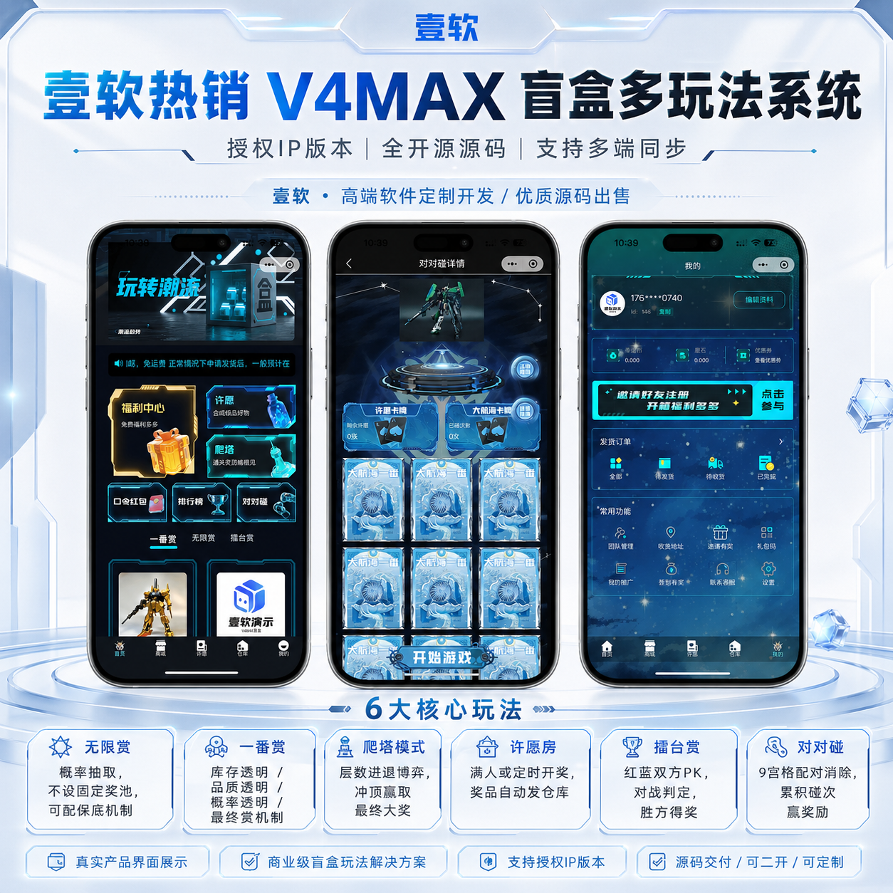 壹软盲盒V4max,一番赏,无限赏,爬塔,对对碰,排名榜盲盒商城源码,前端uniapp后端php开源源码 产品素材1