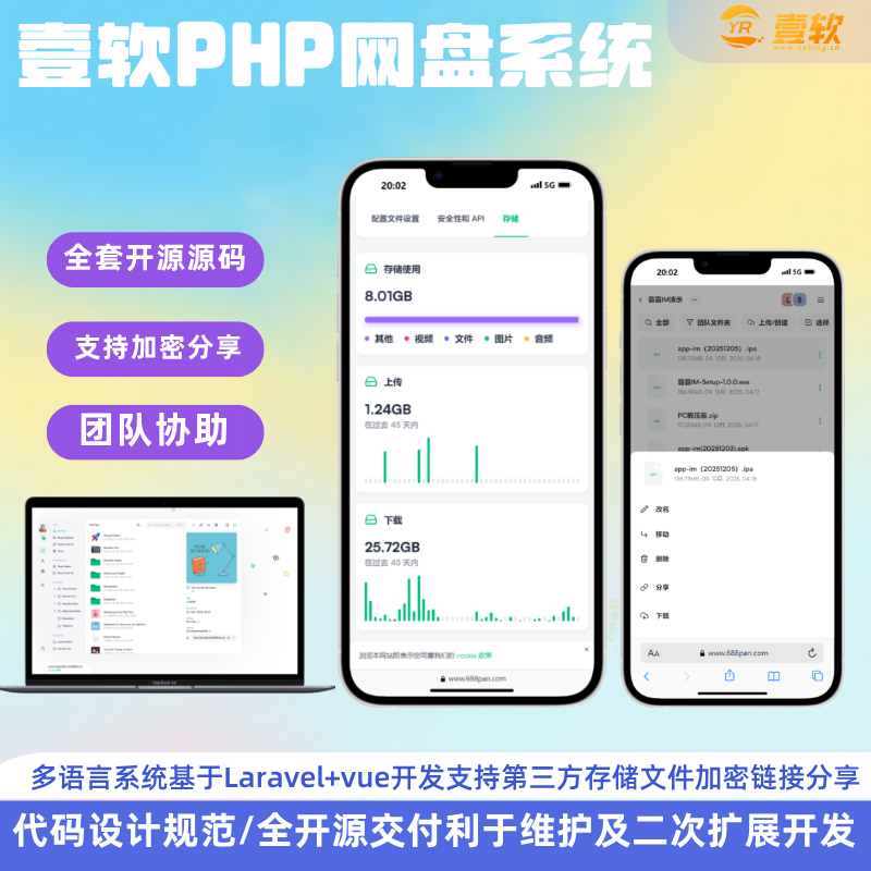 2026网盘源码/私人云存储网盘系统/基于Laravel+vue开发/快速安装/完整的文档 产品素材1