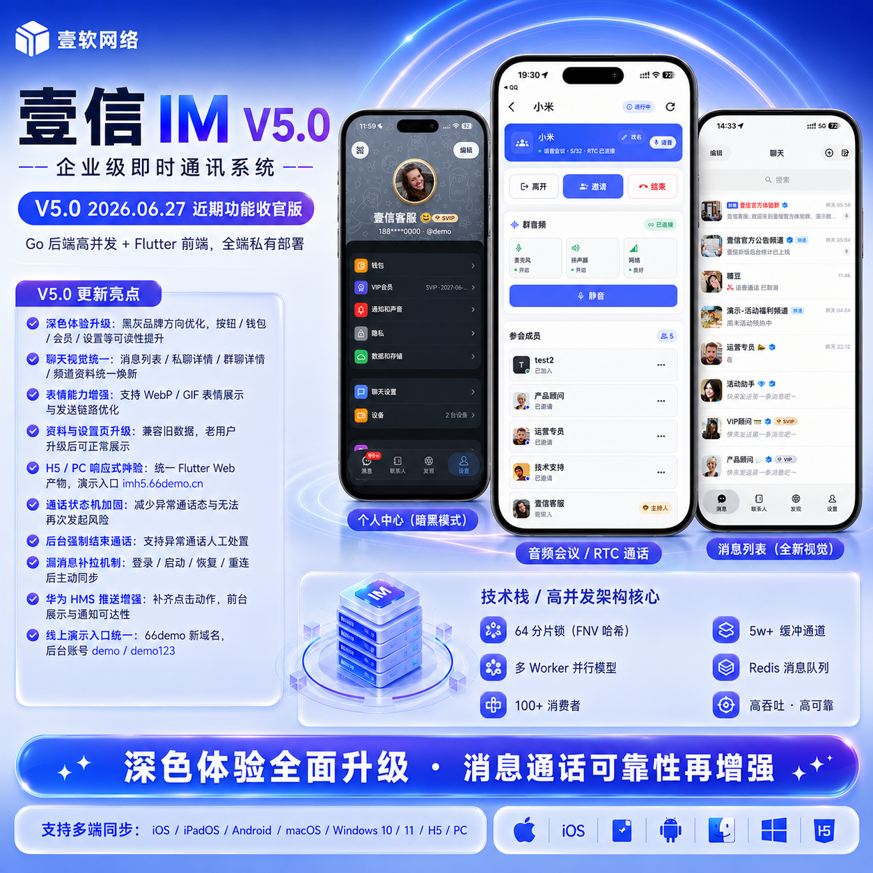 【GO性能】壹信安卓IOS离线推送包上架TF开发IM即时通讯源码仿tg聊天通话红包VIP商城 产品素材1