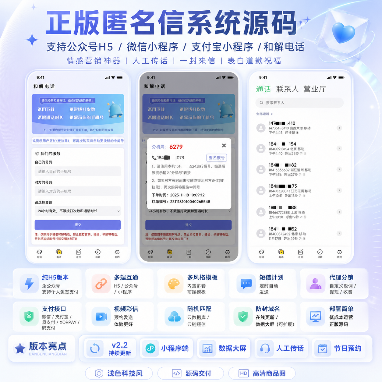 2026正版匿名信系统源码|支持公众号H5,微信支付宝小程序+和解电话+多风格模板|情感营销神器,人工传话,一封来信,表白道歉祝福 产品素材1