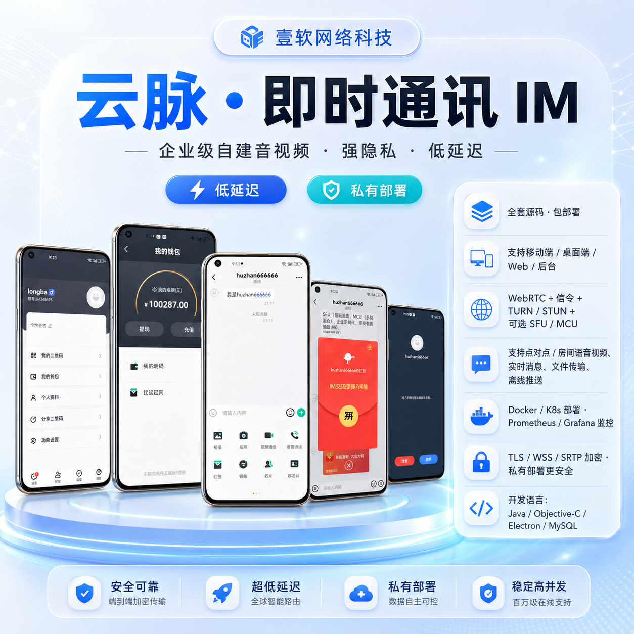 【云脉IM私有化自建】JAVA高性能自建音视频多端即时通讯聊天app源码群聊IM红包转账平台 产品素材1